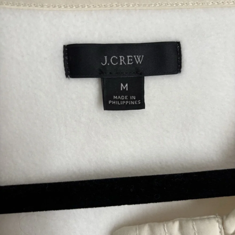 J Crew Teddy Sherpa Jacket Womens Medium Ivory Beige Snap Button Preppy‎ Pockets
